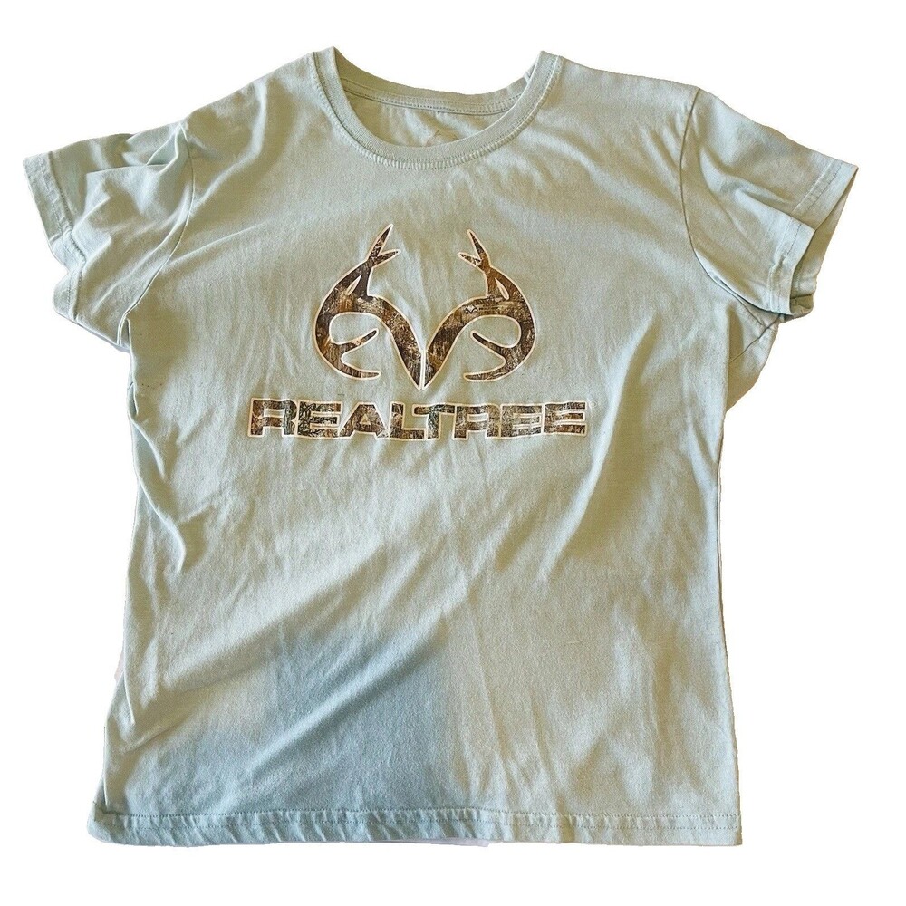Realtree Youth Large T-Shirt Light Blue Camo Logo Graphic Short Sleeve Tee